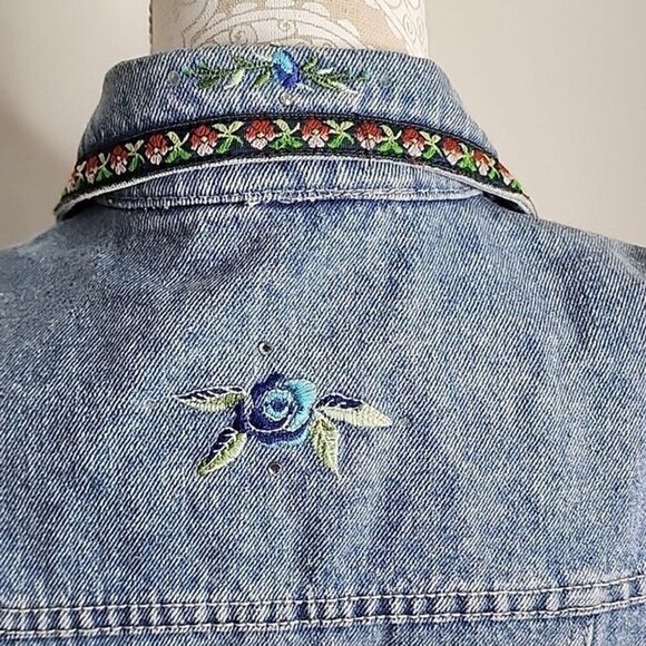 Bill Blass embroidered Vest jean Denim Button Vintage Medium - Picture 4 of 8